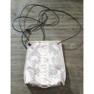 B May Crossbody Silver Gray Tone Pouch Bag Iridescent Snake Skin Suede Lined